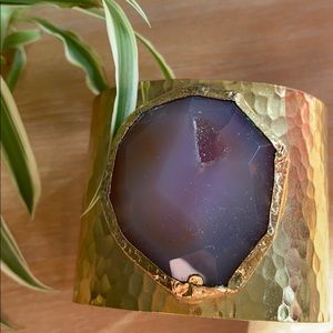 Dyed quartz gold over silver cuff